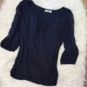 Cato Dark Blue Blouse with Crochet Sleeves